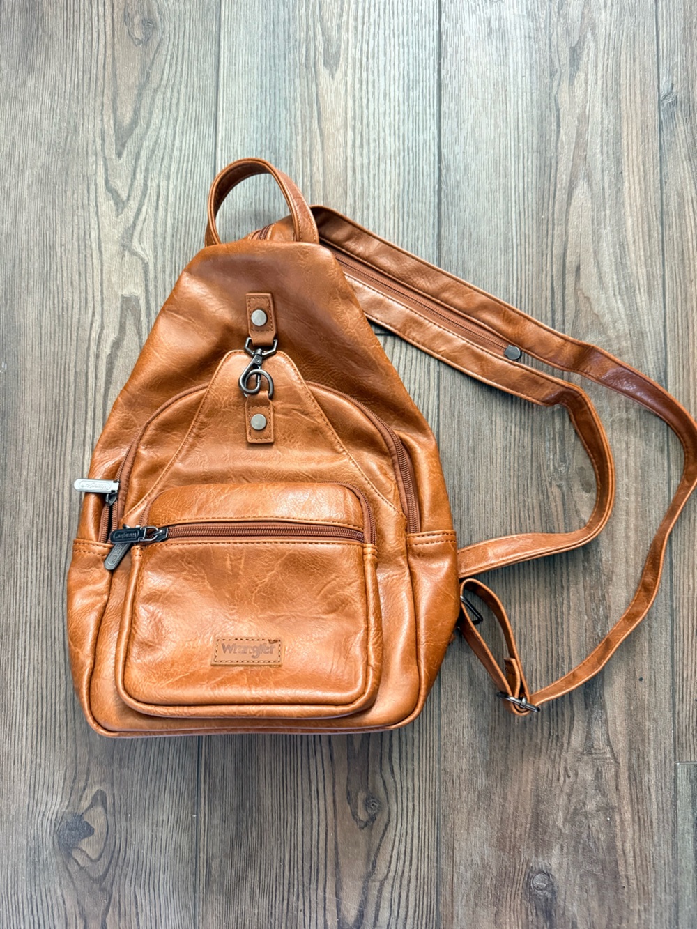 Wrangler Tan Leather-Effect Crossbody Sling Bag